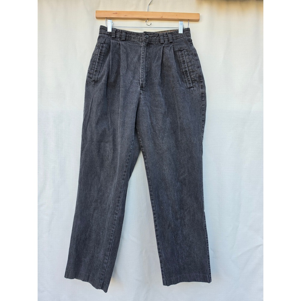 Vtg Trousers Womens 12 Dark Academia Minimalist Pleated Mom Jeans Washed Black